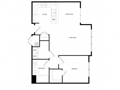 Floor plan for 1 bed, 1 bath, 756 sqft